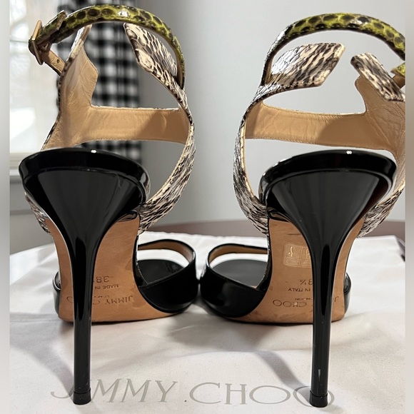 Jimmy Choo black patent leather & multicolor snakeskin stiletto high heel shoes - Picture 5 of 10